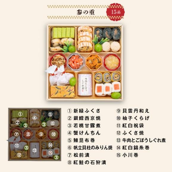 【早期割引中】【全国送料無料】おせち 6～7人前 与段重 解凍不要 冷蔵「千ノ幸」千賀屋謹製 2026年 和風 全58品05
