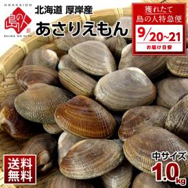 【9月20日～21日お届け】北海道 厚岸産 殻付 あさり（あさりえもん） 1.0kg【砂出し済】中サイズ