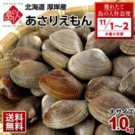 【11月1日～2日お届け】北海道 厚岸産 殻付 あさり 1.0kg【砂出し済】大サイズ