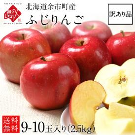 北海道 余市産 りんご リンゴ 9-10玉入り 2.5kg （訳あり品・品種：ふじ）【送料無料】