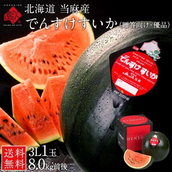 でんすけすいか 優品 1玉(8kg)【北海道 当麻産】【送料無料】 お中元 御中元 西瓜 お取り寄せグルメ ギフト01