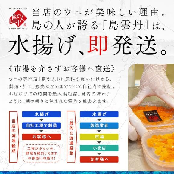 【2026年新物予約】うに 北海道 礼文・利尻島産 生エゾバフンウニ 40g(うに丼1杯分)【送料無料】生うに 塩水 パック 雲丹 バフンウニ 海鮮 お取り寄せグルメ ミョウバン不使用05