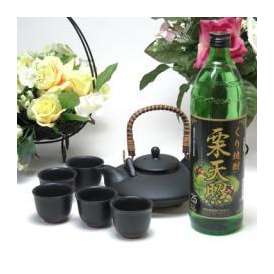 黒千代香セット5客ツル付（栗焼酎　栗天照　25度　900ｍｌ （宮崎県））焼酎ギフト