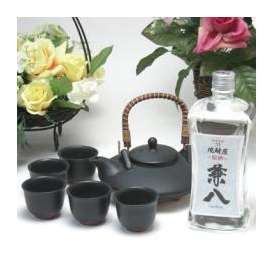 黒千代香セット5客ツル付（四ツ谷酒造　　麦焼酎　原酒　兼八　42度　720ml）焼酎ギフト