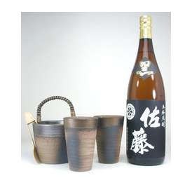 【送料無料】豪華酒器セット陶芸作家　安藤嘉規作（本格芋焼酎　佐藤　黒1800ｍｌ）　【父の日特集】