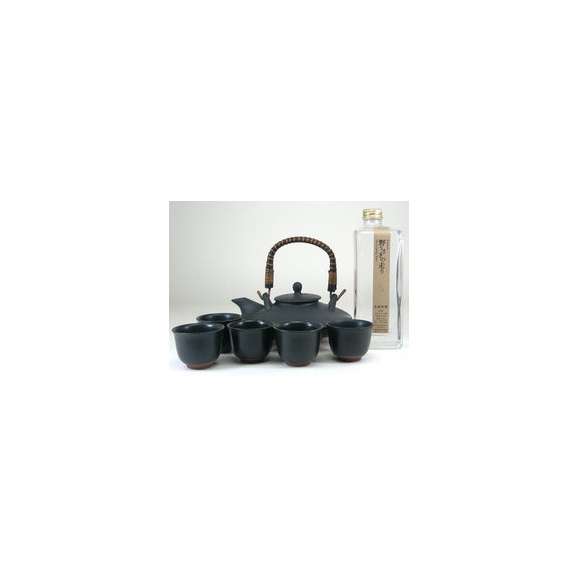 【送料無料】黒千代香セット5客ツル付 （かめ仕込み　もち米焼酎　野うさぎの走り600ｍｌ）　【黒千代香セット】01