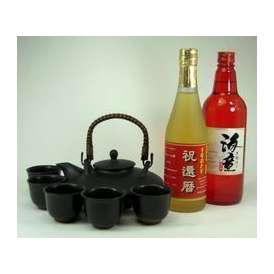 【送料無料】黒千代香セット5客ツル付（祝の赤★黒麹造り芋焼酎720ｍｌ、還暦限定　お屠蘇酒　500ml ）　【還暦】