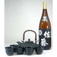 【送料無料】黒千代香セット5客ツル付(本格芋焼酎 佐藤黒 1800ml) 【黒千代香セット】