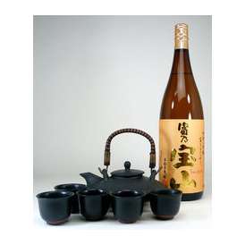 【送料無料】黒千代香セット5客ツル付（本格芋焼酎　富乃宝山1800ｍｌ ）　【黒千代香セット】