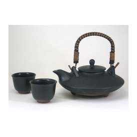 黒千代香セット（耐熱黒釉焼酎燗瓶）２客ツル付き　【酒器】