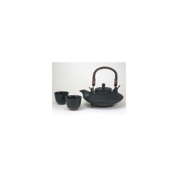 黒千代香セット(耐熱黒釉焼酎燗瓶)2客ツル付き 【酒器】01