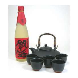 黒千代香セット5客ツル付（老松酒造 三年長期熟成麦焼酎 閻魔 720ｍｌ）　【黒千代香セット】