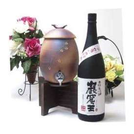 信楽焼・明山窯　焼酎サーバー　火色金小紋　2200ｃｃ(専用木台付き)+洞窟かめ貯蔵　本格米焼酎 巌窟王（がんくつおう）1800ｍｌ 