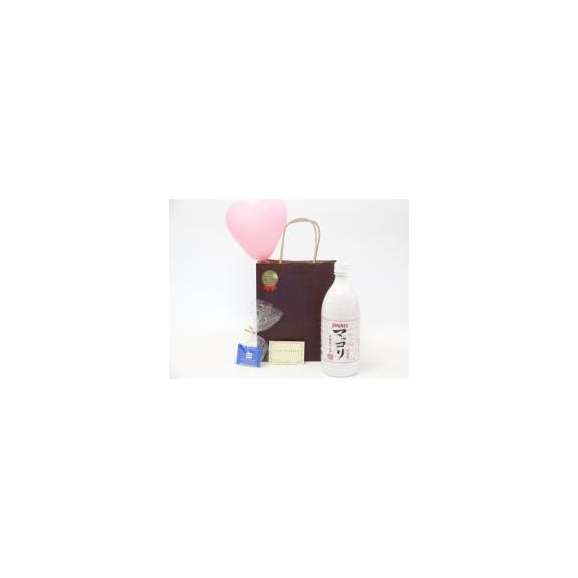お誕生日風船セットマッコリセット(JINRO（眞露） マッコリ1000mｌ（韓国）)メッセージカード ハート風船 ミニチョコ付き01