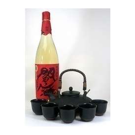 【送料無料】黒千代香セット5客ツル付 （老松酒造 三年長期熟成麦焼酎 閻魔 1800ｍｌ ）　【黒千代香セット】