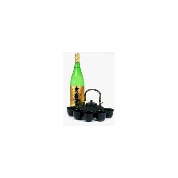 【送料無料】黒千代香セット5客ツル付（濱田酒造 黄麹仕込み芋焼酎 大魔王 1800ｍｌ）　【黒千代香セット】01