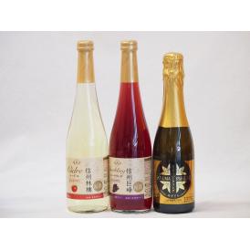 国産甘口スパークリングワイン3本セット 信州産100%林檎500ml 信州産100％巨峰500ml 鹿児島県薩摩スパークリングゆずどん375ml 計3本