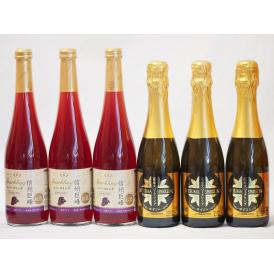国産甘口スパークリングワイン6本セット 信州産100%巨峰500ml×3本 鹿児島県薩摩スパークリングゆずどん375ml×3本 計6本