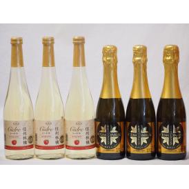 国産甘口スパークリングワイン6本セット 信州産100%林檎500ml×3本 鹿児島県薩摩スパークリングゆずどん375ml×3本 計6本