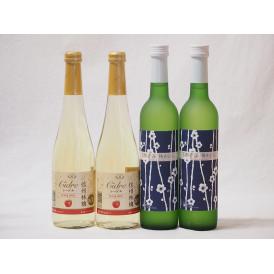 国産甘口ワイン4本セット 信州産100%林檎×2本 京都山城青谷産城州白梅わいん×2本 計500ml×4本
