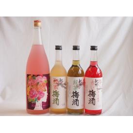 カラフル梅酒4本セット(ローズ梅酒(愛知) 赤しそ赤い梅酒(和歌山) 蜂蜜梅酒(和歌山) 緑茶梅酒(