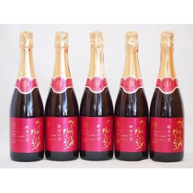 5本セット(山梨県産マスカット・ベーリーA　スパークリング赤ワイン ルージュ 酵母の泡  alc.1