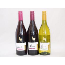 チリ産ワインアルパカ3本セット(赤ピノ・ノワール(ミディアムボディ) 赤シラー(フルボディ) 白シャルドネ・セミヨン(辛口)) 750ml×3本