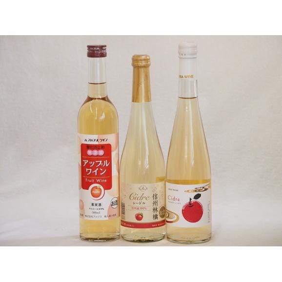 りんご酒3本セット(青森弘前市産シードル 信州林檎シードル アップルワイン) 500ml×3本01