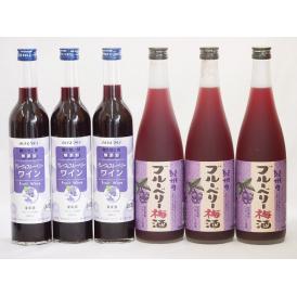 リキュール特集6本セット(グレープ&ブルーベリーワイン 紀州ブルーベリー梅酒) 500ml×3本 7