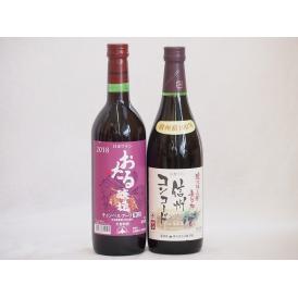 国産赤ワイン2本セット(北海道赤ワイン キャンベルアーリ辛口 信州コンコード赤ワイン中口) 720m
