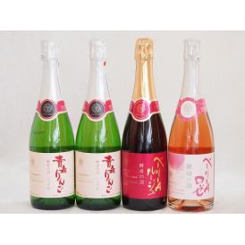 国産スパークリングワイン4本セット(山梨県マスカット・ベーリーAルージュ赤 酵母の泡 やや辛口 青森