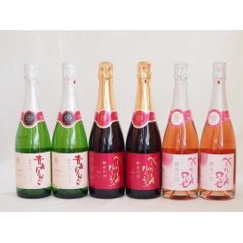 国産スパークリングワイン6本セット(山梨県マスカット・ベーリーAルージュ赤 酵母の泡 やや辛口 青森