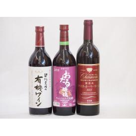 飲み比べおすすめ赤ワイン3本セット(北海道赤ワイン キャンベルアーリ辛口 山梨県産樽熟成マスカット・