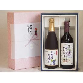 感謝の贈物ボックス 葡萄2本セット(有機コンコードぶどう果汁100％ 信州コンコード甘口赤ワイン) 