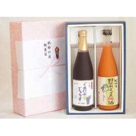 夏の贈り物お中元 感謝の贈物ボックス 果汁100％ジュースと果物梅酒2本セット(有機コンコードぶどう果汁100％ ７種