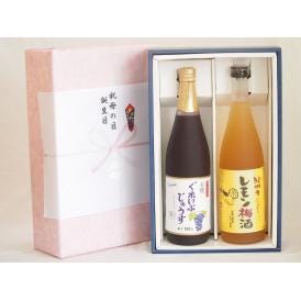 夏の贈り物お中元 感謝の贈物ボックス 果汁100％ジュースと果物梅酒2本セット(有機コンコードぶどう果汁100％ 和歌