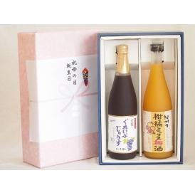 夏の贈り物お中元 感謝の贈物ボックス 果汁100％ジュースと果物梅酒2本セット(有機コンコードぶどう果汁100％ 5種