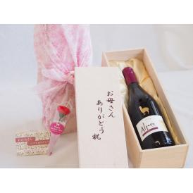 母の日 お母さんありがとう木箱セットサンタ・ヘレナアルパカシラー赤ワイン (チリ)  750ml 母の日カードとカーネイション付