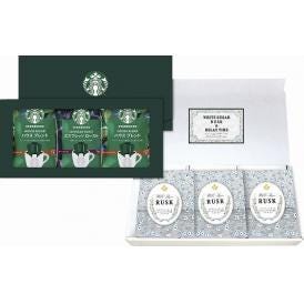 春の贈り物ギフトスターバックスコーヒー＆シュガーラスクBOX スターバックス オリガミR（ハウスブレンド（3袋）・エスプレッソロースト（2袋））×1、ホワイトシュガーラスク(2枚入）×3