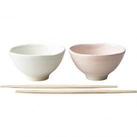 春の贈り物 くすみ 茶碗 ホワイト/ピンク 12.2×6.7cm