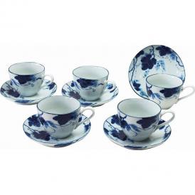 春の贈り物 藍染ぶどうコーヒー5客セット 碗（直径8.6×6.5cm）・皿（直径13.6×2.8cm）×各5