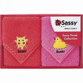 夏の贈り物お中元 ミニタオル2P サッシー レッド&ピンク 25×25cm