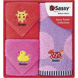 夏の贈り物お中元 タオルセット サッシー ピンク ミニタオル（25×25cm）×2、ウォッシュタオル（34×34cm）×1