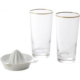 夏の贈り物お中元 レモン搾り&サワーグラス2P グラス：直径7.7×15.2cm、レモン搾り：直径10.1×5.3cm