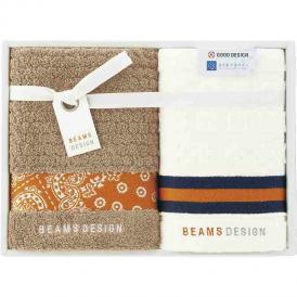 夏の贈り物お中元 フェイスタオル&ウォッシュタオル BEAMS DESIGN ベージュ フェイスタオル：34×80cm、ウォッシュタオル：34×35cm