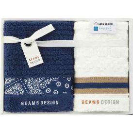 夏の贈り物お中元 フェイスタオル&ウォッシュタオル BEAMS DESIGN ネイビーブルー フェイスタオル：34×80cm、ウォッシュタオル：34×35cm