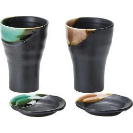 夏の贈り物お中元 釉彩 カップ小皿ペア カップ：直径8.4×12cm、小皿：直径9.5cm