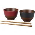 夏の贈り物お中元 箸付汁椀 日本伝統色 黒/朱 汁椀（直径10.8×7cm）・箸×各2
