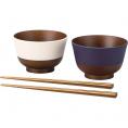 夏の贈り物お中元 箸付汁椀 日本伝統色 茄子紺/桜色 汁椀（直径10.8×7cm）・箸×各2