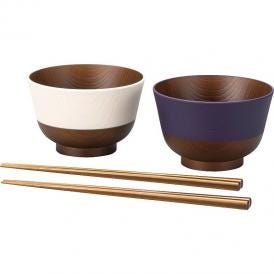 夏の贈り物お中元 箸付汁椀 日本伝統色 茄子紺/桜色 汁椀（直径10.8×7cm）・箸×各2